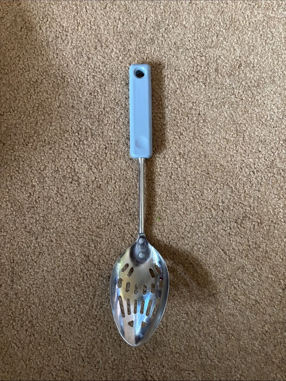 Vintage Ekco USA Light Blue Handle Stainless Steel Slotted Serving Spoon